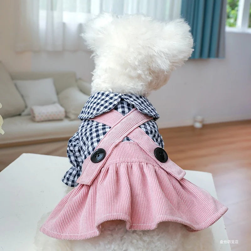 Robe à carreaux boutonnée noire pour petits chiens moyens chat