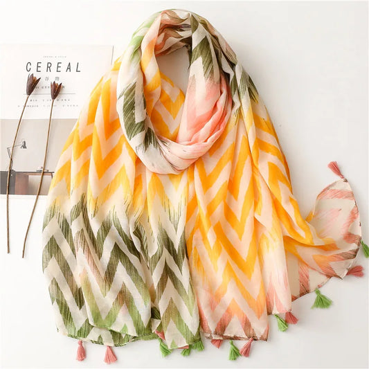 Floral Tassel Viscose Scarf