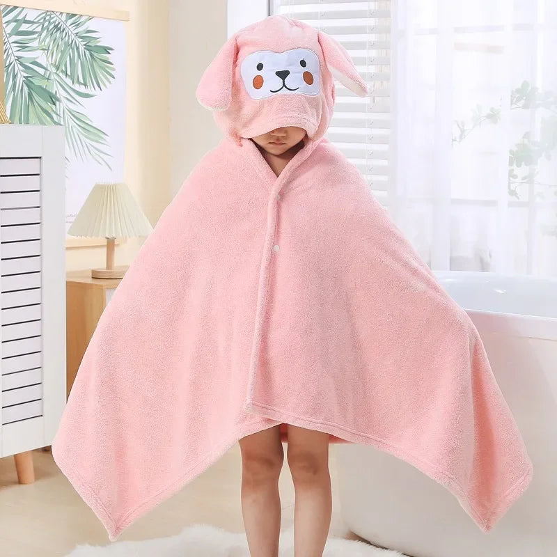 Kids' Hooded Bathrobe Coral Fleece Cartoon Cape Towel