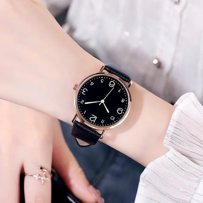 Women's Stainless Steel Dial & Leather Bracelet Quartz Watch