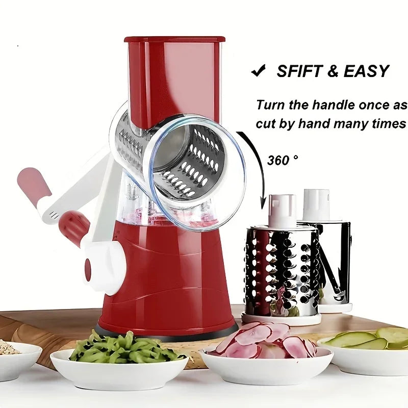 Multifunctional Hand Crank Drum Vegetable Slicer with Interchangeable Blades