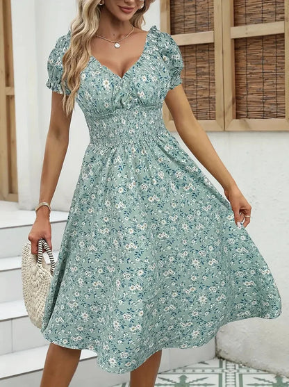 Robe longue bohème florale à volants