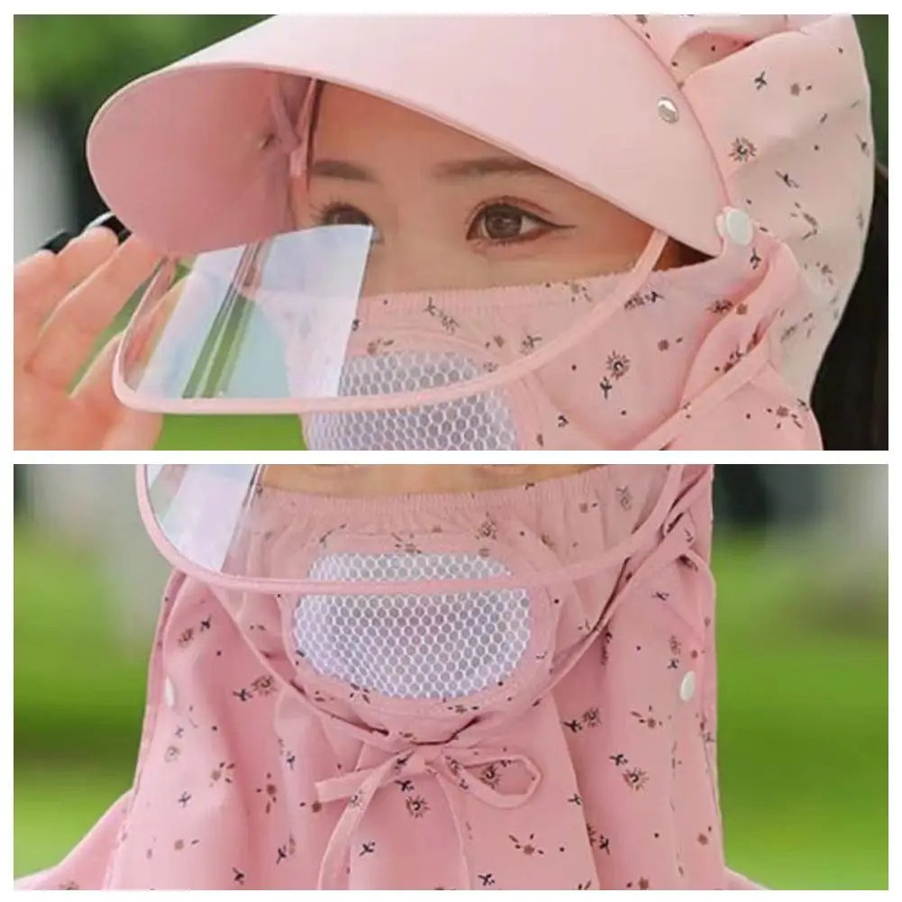 Women Flower Printed UV Protect Face Neck Cover Sun Hat