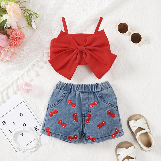 Sommer Baby Mädchen Besticktes Outfit