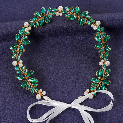 Women's Rhinestone Green Crystal Pearl Hairband