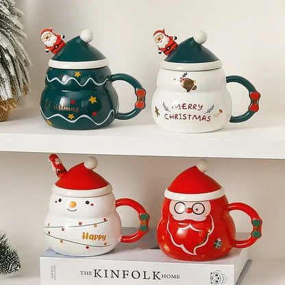 Tasse en céramique de Noël avec couvercle et cuillère