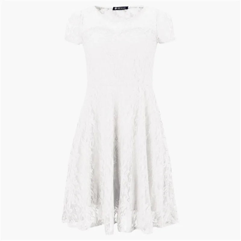 Women's Short Sleeve Floral Lace Round Neck A-line Dress