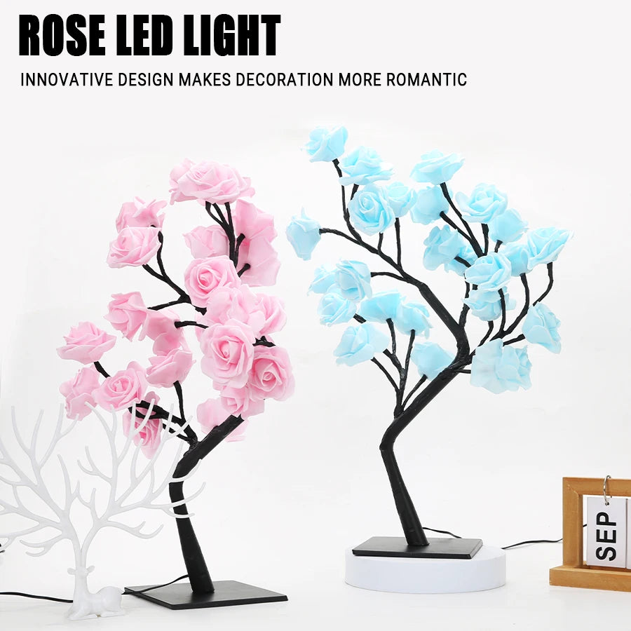 Lampe de table à prise USB avec lumières LED pour rosier