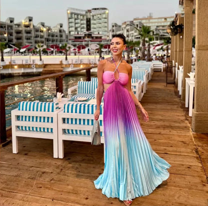 Gradient Pleated French Dress