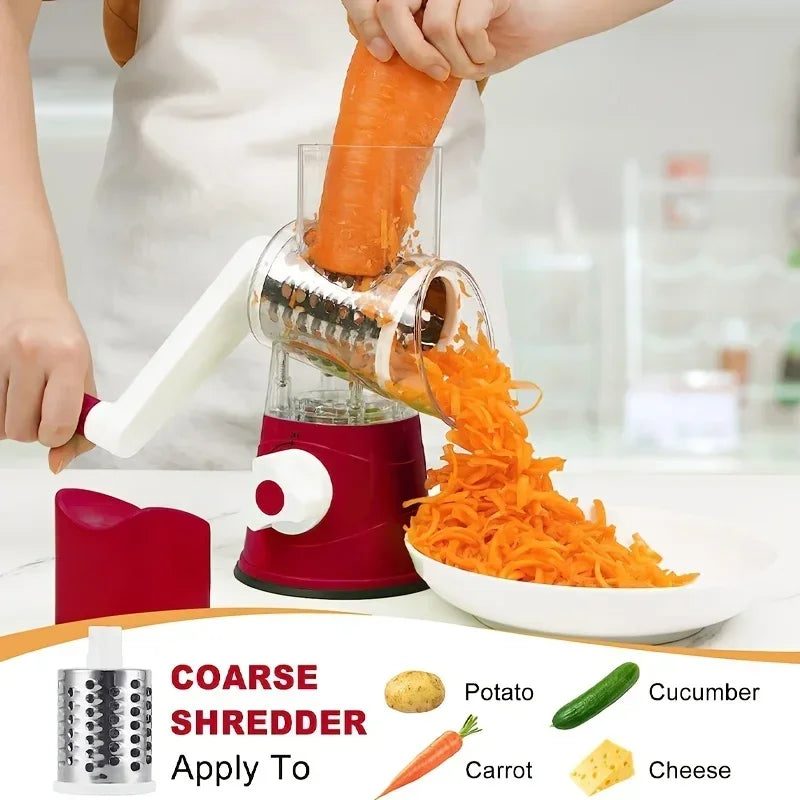 Multifunctional Hand Crank Drum Vegetable Slicer with Interchangeable Blades
