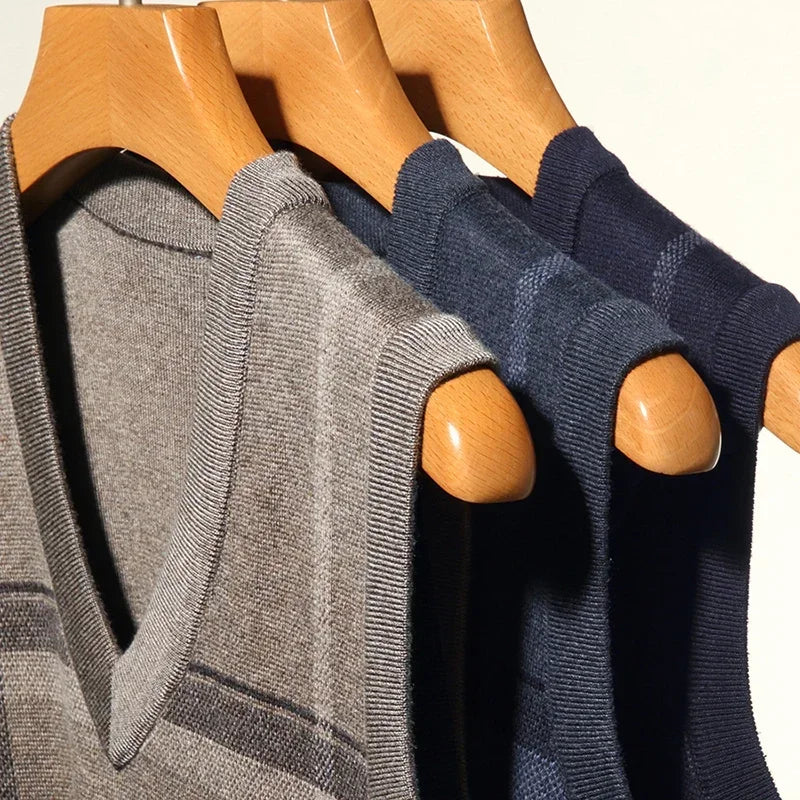 Gilet pull sans manches à col en V tricoté pour hommes