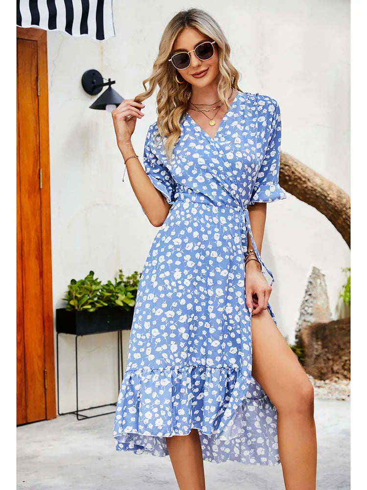 Boho Floral Ruffle Midi Maxi Dress