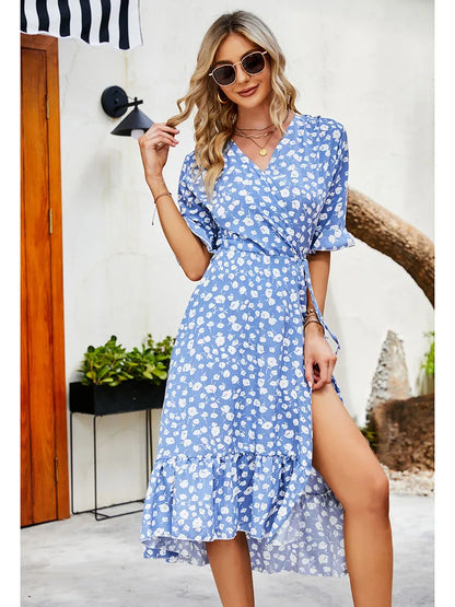 Boho Floral Ruffle Midi Maxi Dress