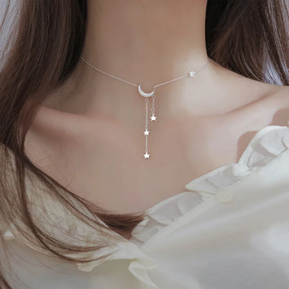 Silver Tassel Star Moon Necklace