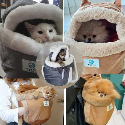 Porte-sac à dos pour animaux de compagnie en peluche chaude d'hiver