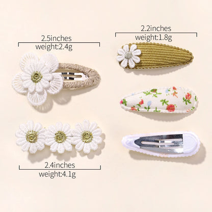 Kids Flower Print Hair Clips Set