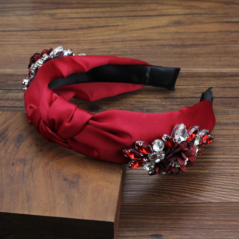 Women's Handmade Rhinestone Bow Crystal Flower Hairbands