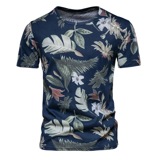 Kurzärmliges bedrucktes Slim-Fit-Stretch-T-Shirt für Herren