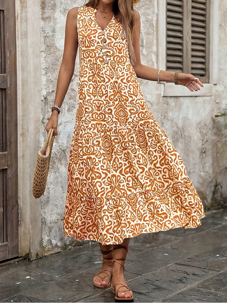 Women's V-Neck Boho Maxi Dress