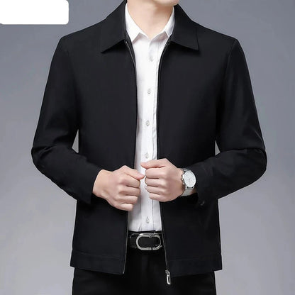 New Turn-down Collar Men's Jacket - Casual Solid Color Jacket for Men