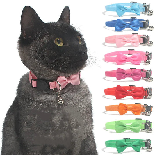 Verstellbare Haustierhalsbänder mit mehrfarbiger Schleife und Glöckchen
