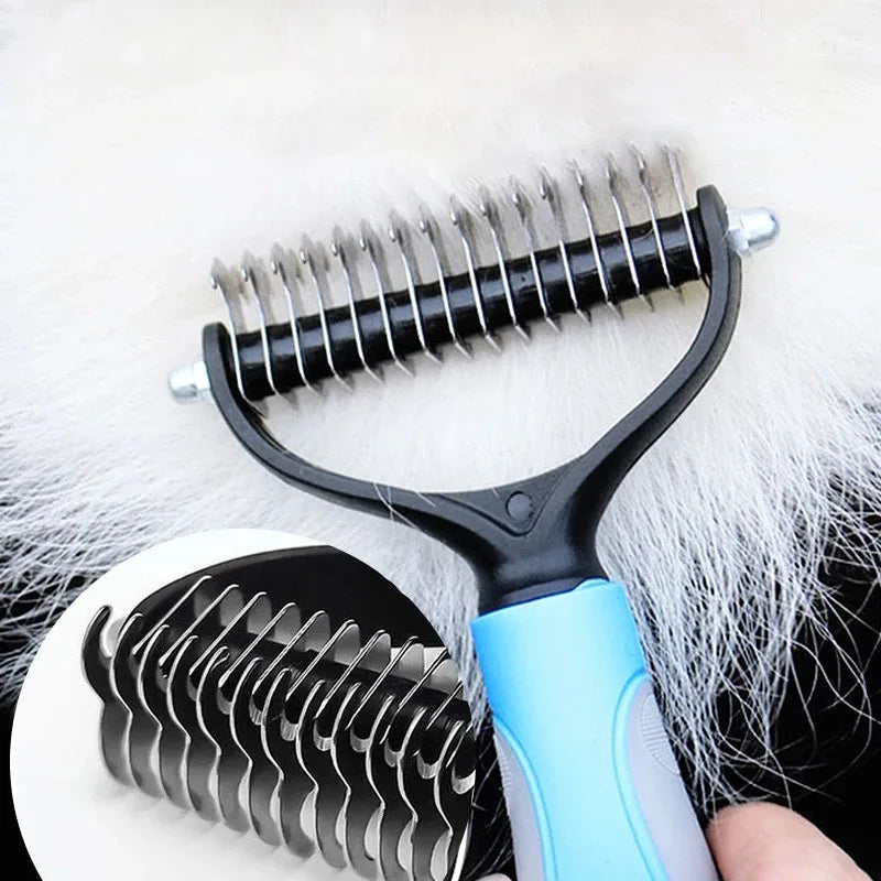 Brosse coupe-noeud double face en fourrure pour animaux de compagnie