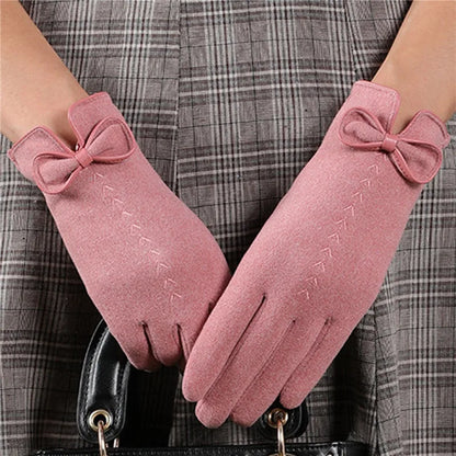 Warm Bow-Embroidered Winter Gloves