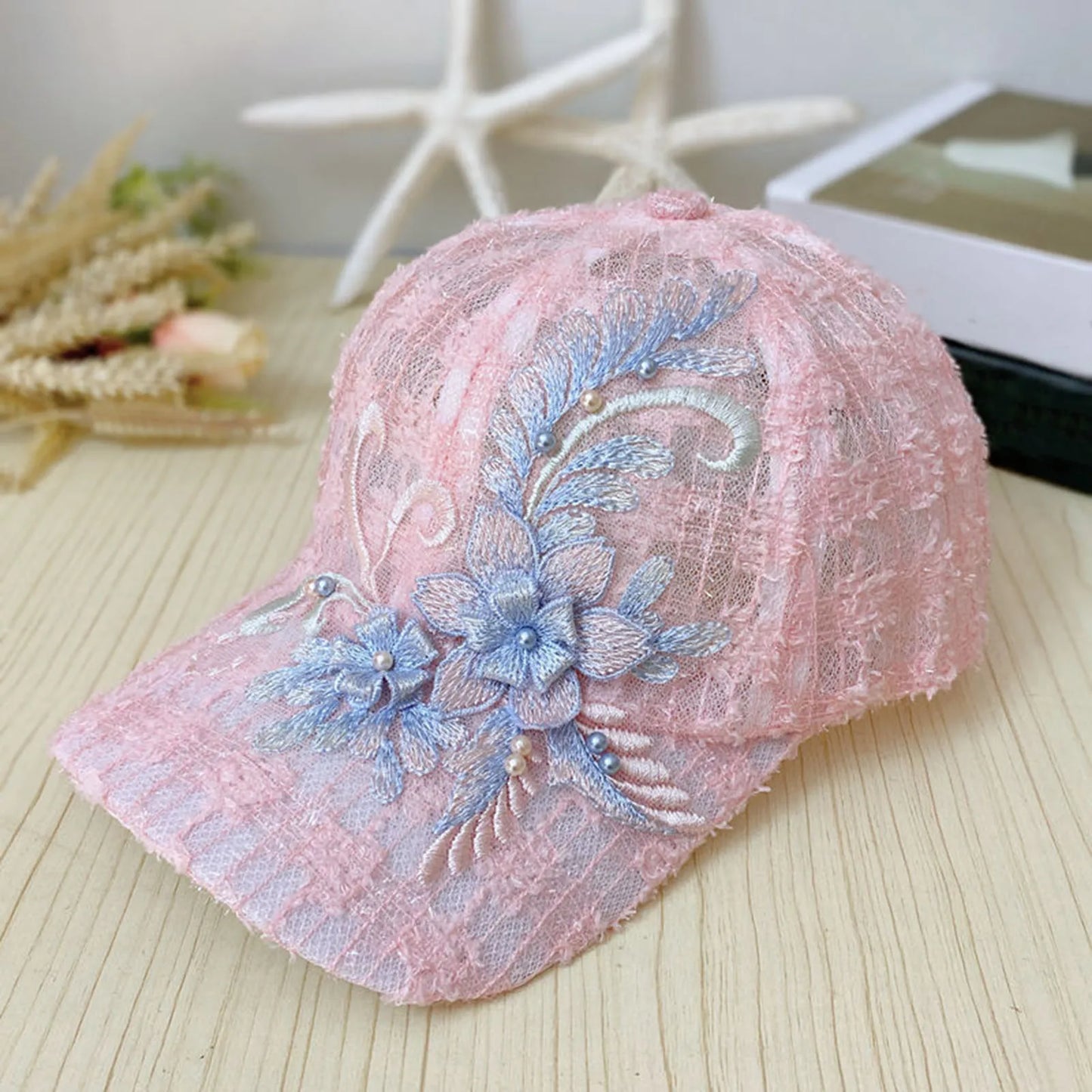 Embroidered Floral Mesh SunScreen Baseball Cap