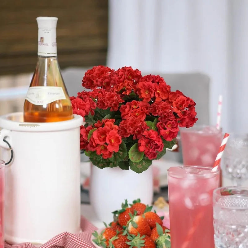 Géraniums rouges artificiels pour la décoration intérieure 