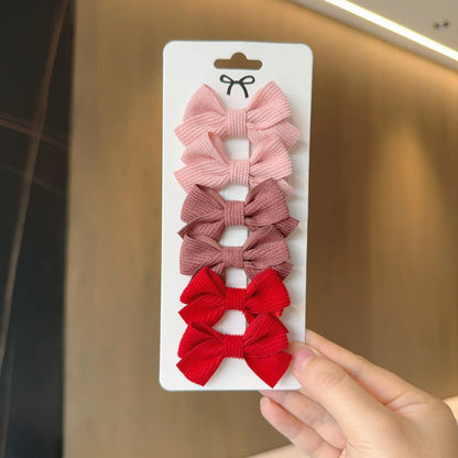 6/10pc Kids Solid Color Ribbon Bow Hair Clips