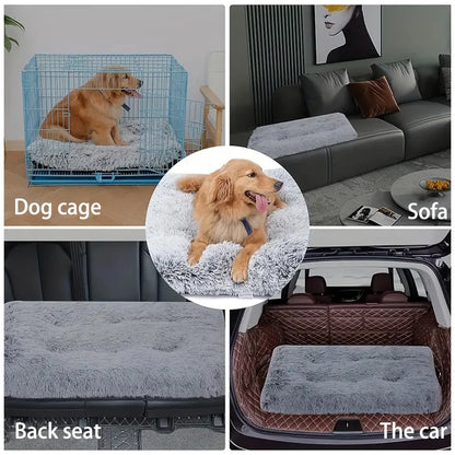 Grand lit pour chien anti-anxiété en peluche lavable