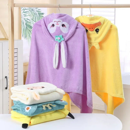 Kids' Hooded Bathrobe Coral Fleece Cartoon Cape Towel