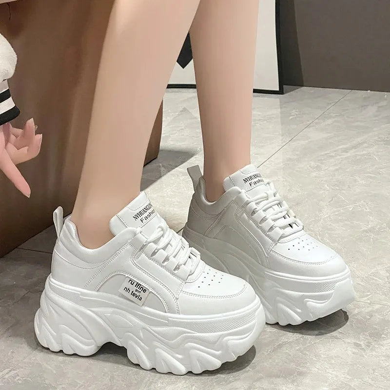 Women's Chunky White & Black Platform Sneakers