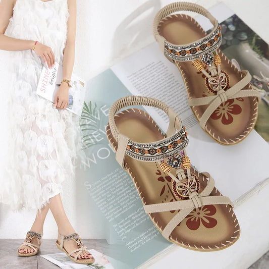 Strass-Outdoor-Sandalen mit Blumenmuster