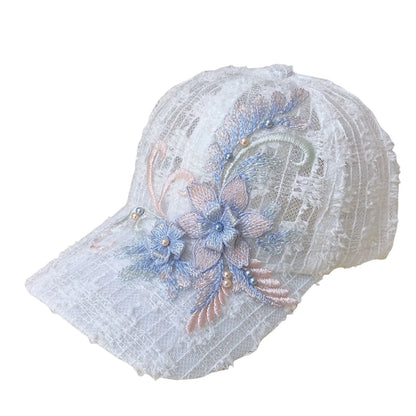 Embroidered Floral Mesh SunScreen Baseball Cap