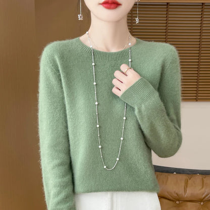 Pull en cachemire tricoté brodé à col rond pour femme