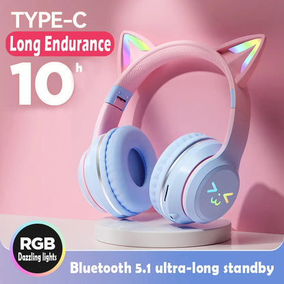 Cat's Ears Smiling Face RGB Headphones
