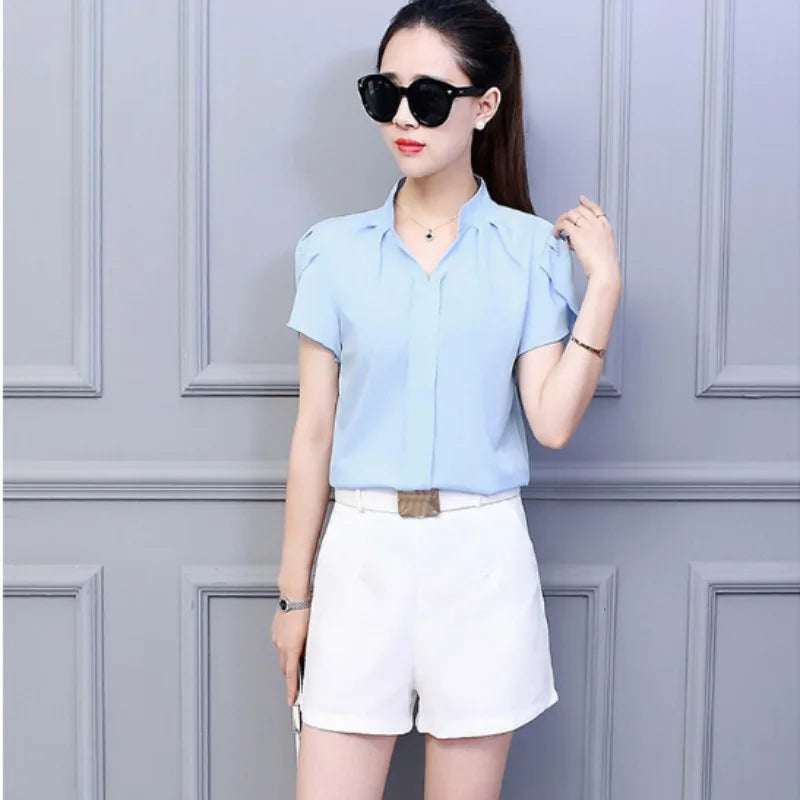 Short Sleeve Chiffon Office Women's Blouse