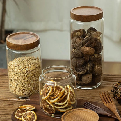 Glaskanister-Set mit Holzdeckel