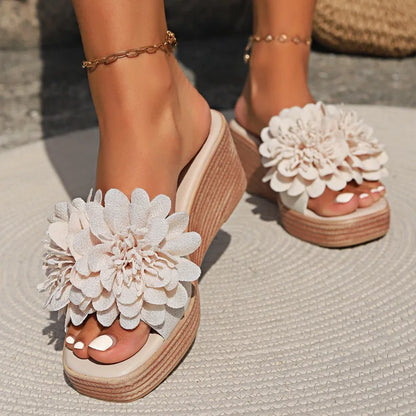 Summer High Heel Flower Slippers