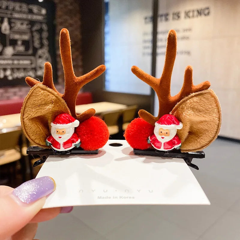 Barrettes à cheveux de Noël en bois de cerf et bois de cerf