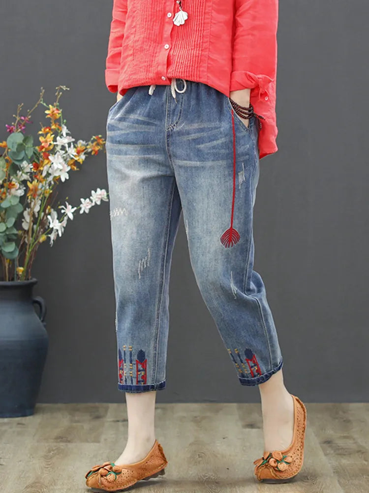 embroidered jeans women