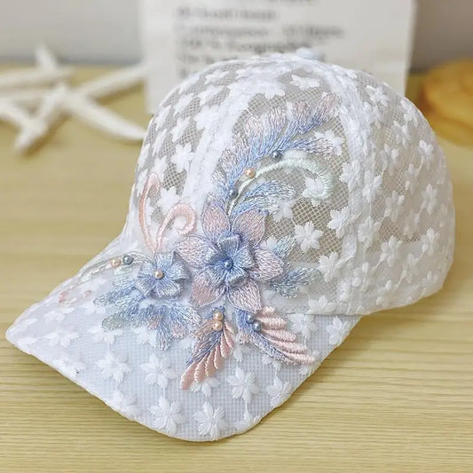 Embroidered Floral Mesh Baseball Cap