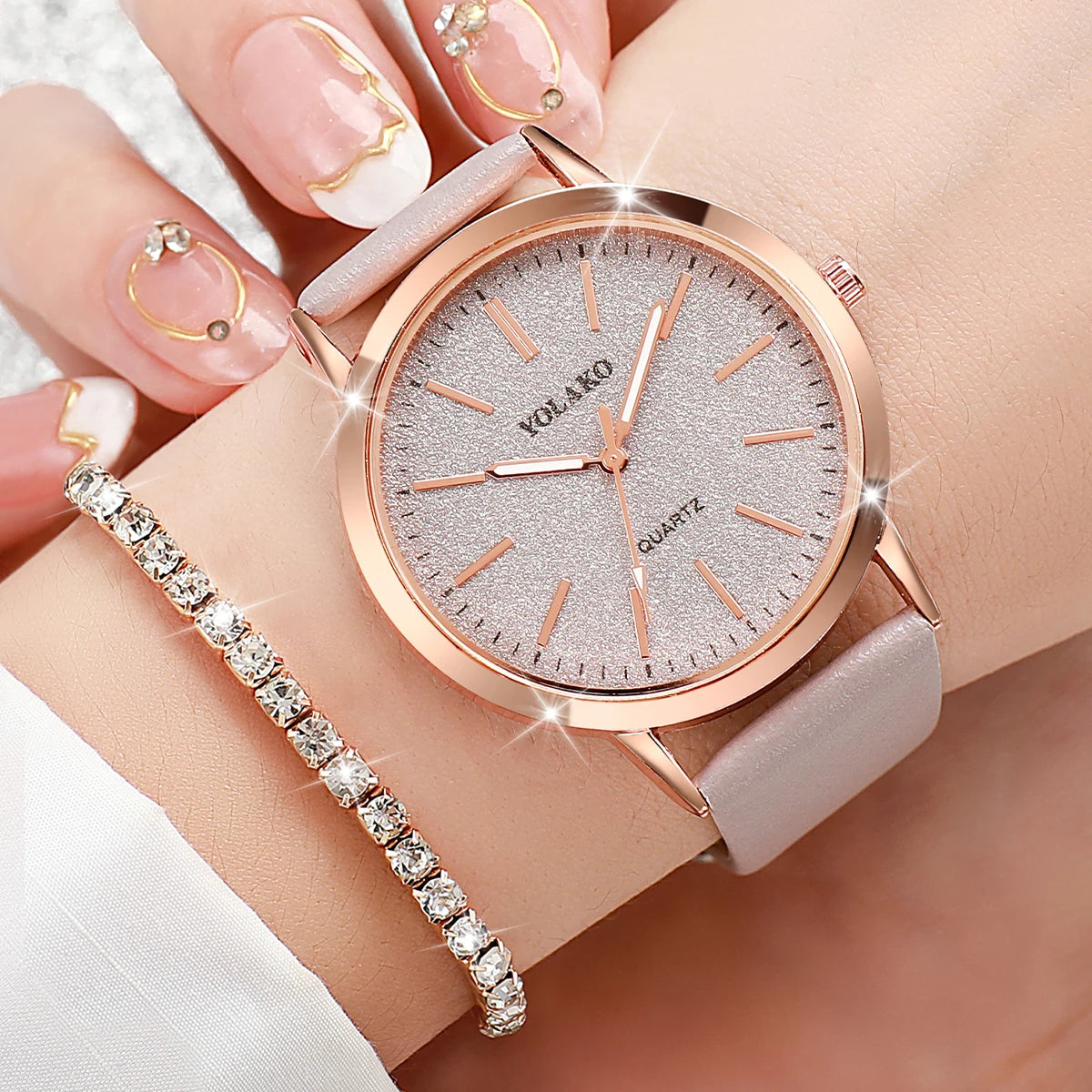 5PCS Women's Starry Sky Watch with Diamond Jewelry Set
