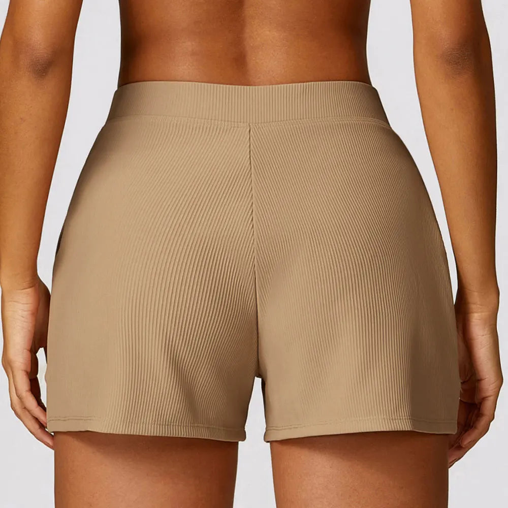 Short de sport côtelé taille haute