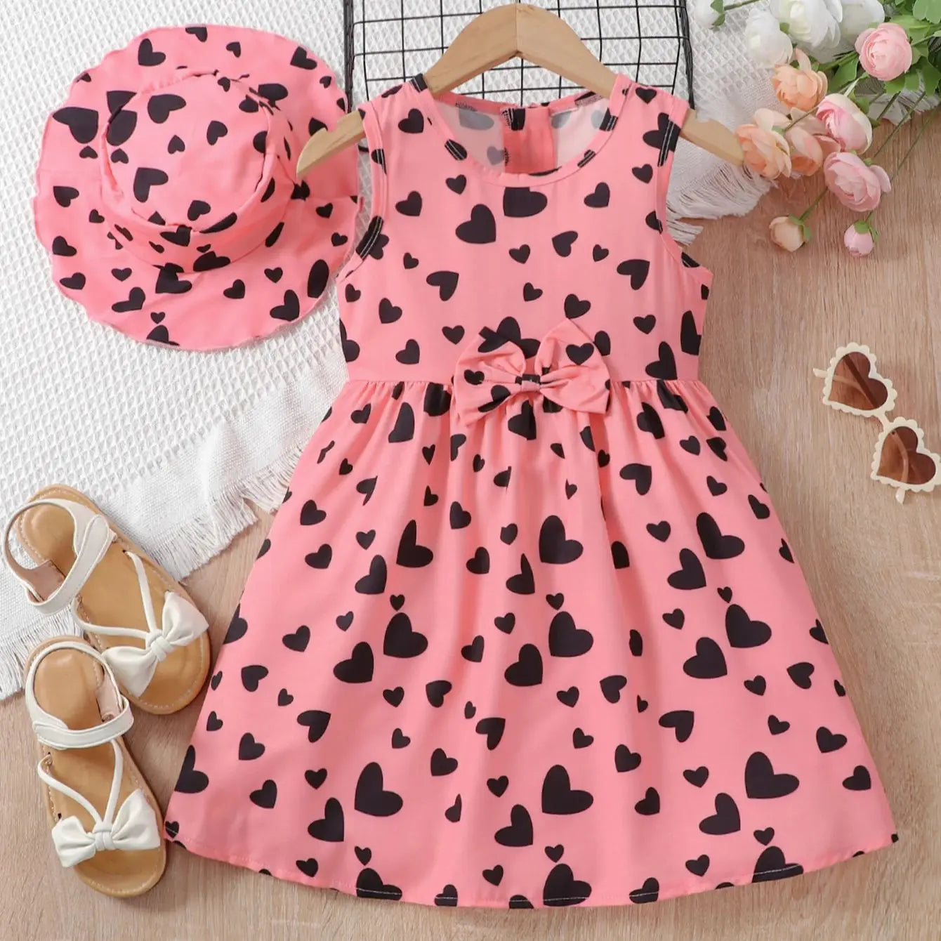 Toddler Girls' Love Heart Print Sleeveless Dress