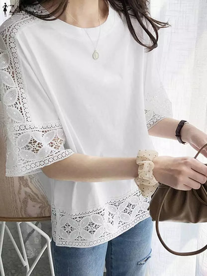 Bohemian Lace Hollow Out Half Sleeve Summer Tops