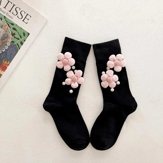 Black & White Pearl Flower Socks