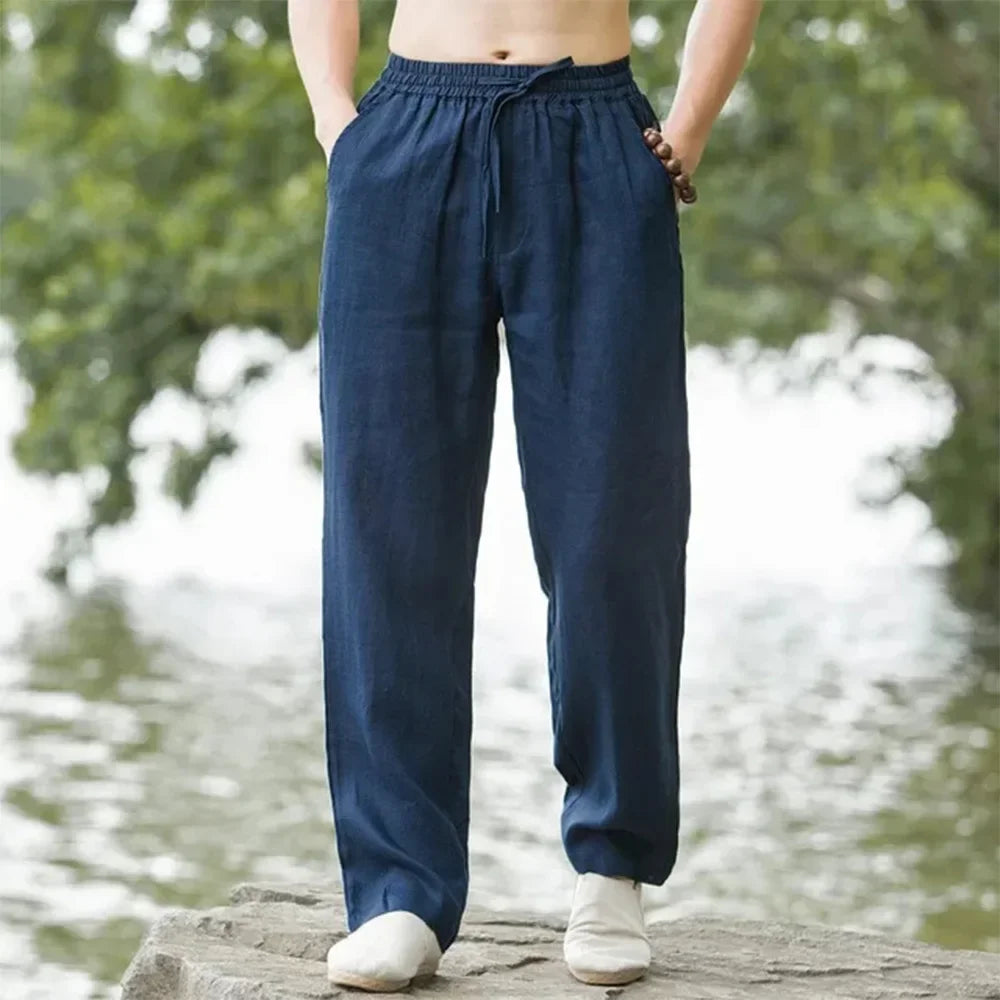 Men's Cotton Linen Wide Led Baggy Trouser Pants
