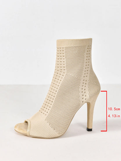 Peep Toe Stretch Knit Ankle Boots